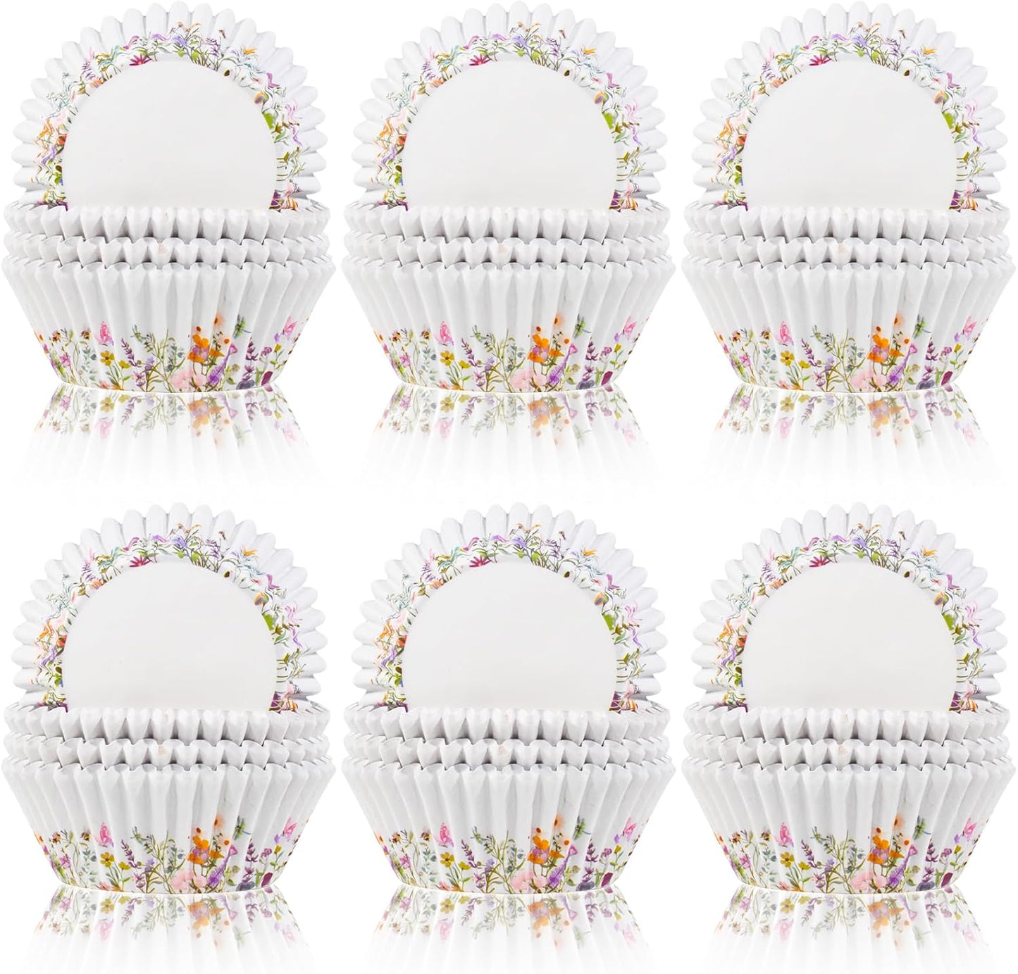 600 Count Elegant Wildflower Cupcake Liners for Baby Showers, Weddings, Spring Birthday Parties - Floral Rustic Theme Party Decorations Supplies