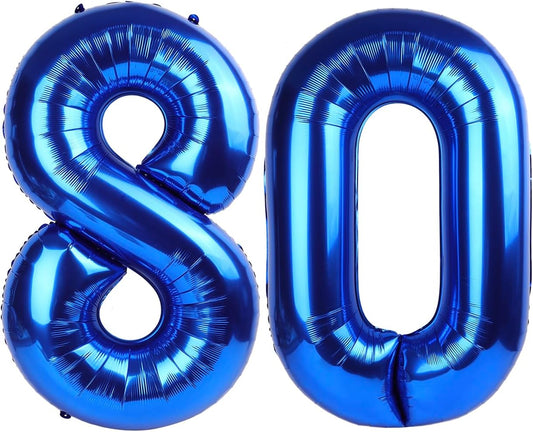 Blue Jumbo Number 80 Balloon 40 Inch, Men Women 80 Birthday Supplies, Foil Helium 80 Birthday Giant Balloon, Mylar Blue Number Balloons Anniversary Decorations