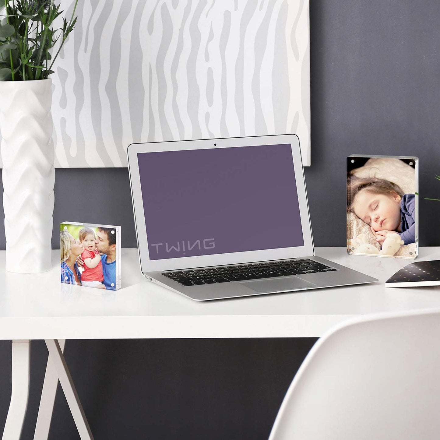 TWING 2 Pack 4x4 Acrylic Picture Frame, Horizontal Magnet Double Sided 4x4 Picture Frame Set with Microfiber Cloth, 10 + 10MM Thickness Clear Desktop Acrylic Photo Frame Display Gifts Ideal, Ideal