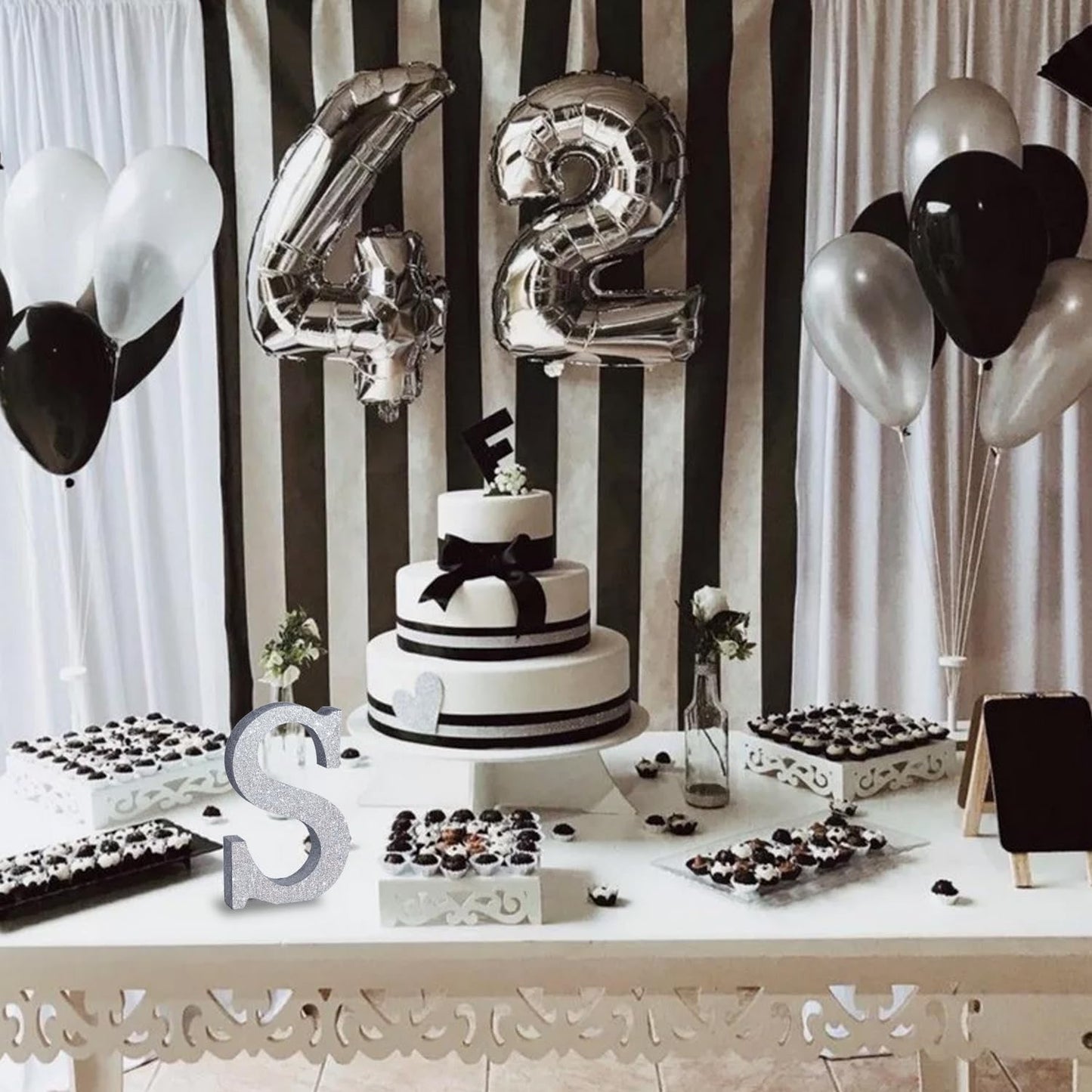 TONIFUL 8 Inch Silver Glitter Letter S Table Centerpiece A-Z Silver Birthday Party Decorations,Silver Alphabet S for Birthday,Chrismas,Graduation,Bridal Shower,Wedding,Anniversary Party Supplies