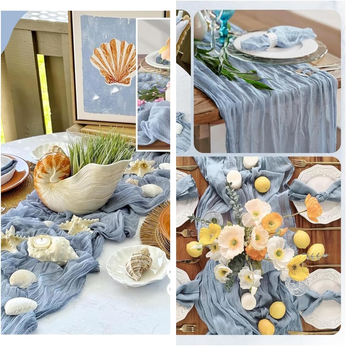 6 Pack Dusty Blue Cheesecloth Table Runner 23x120 inch Rustic Boho Gauze Table Runner 10 FT Long Sheer Cheese Cloth Fabric Table Runners for Romantic Wedding Bridal Shower Birthday Party Decor