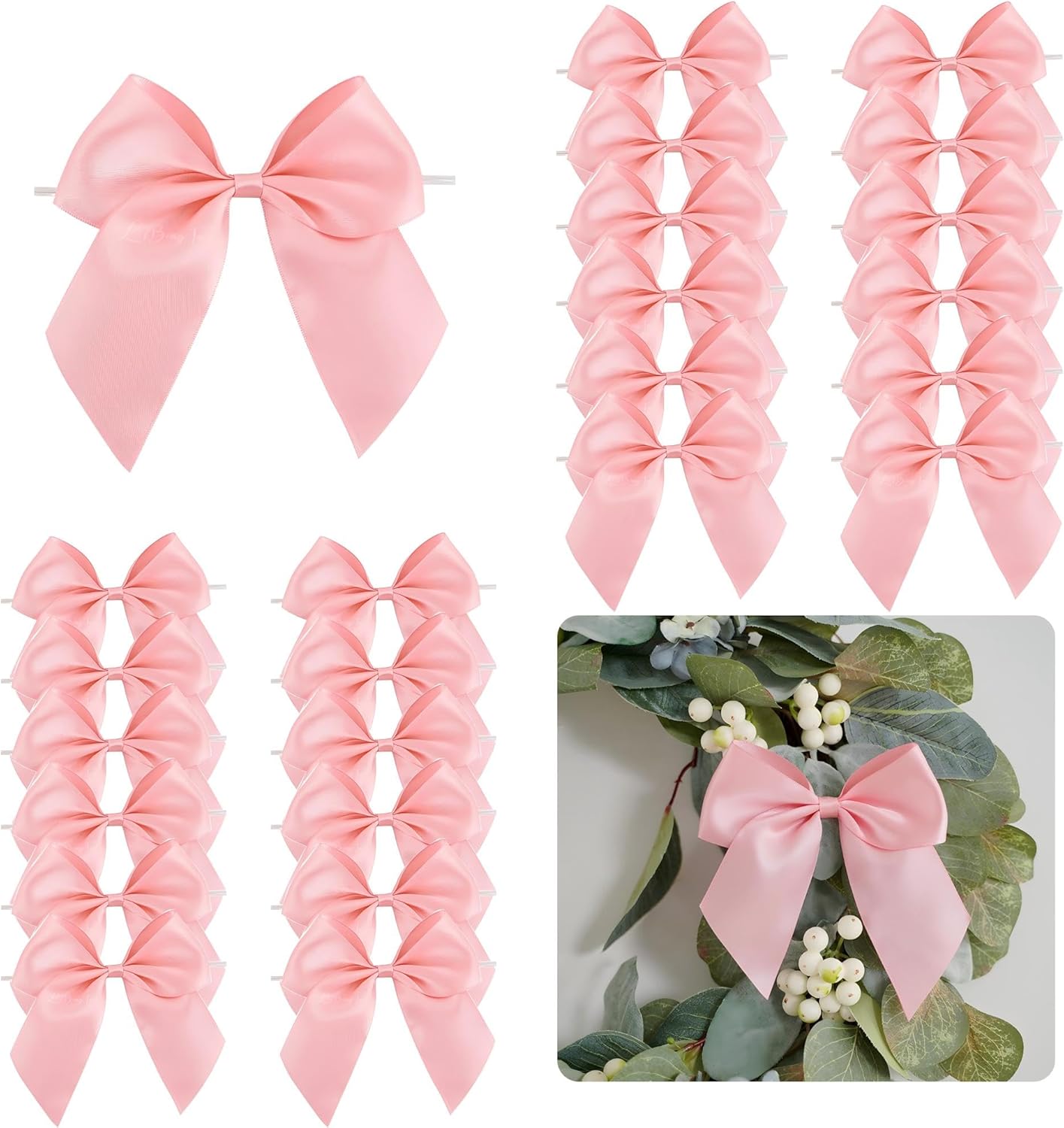 5'' Pink Bow Party Decorations Satin Bows, Twist Tie Bows for Treat Bags, Cake Pops, Pre-Tied Bow Premade Ribbon Bows for Crafts, Holiday Bows for Gift Wrapping, Wedding Decor-24 Counts