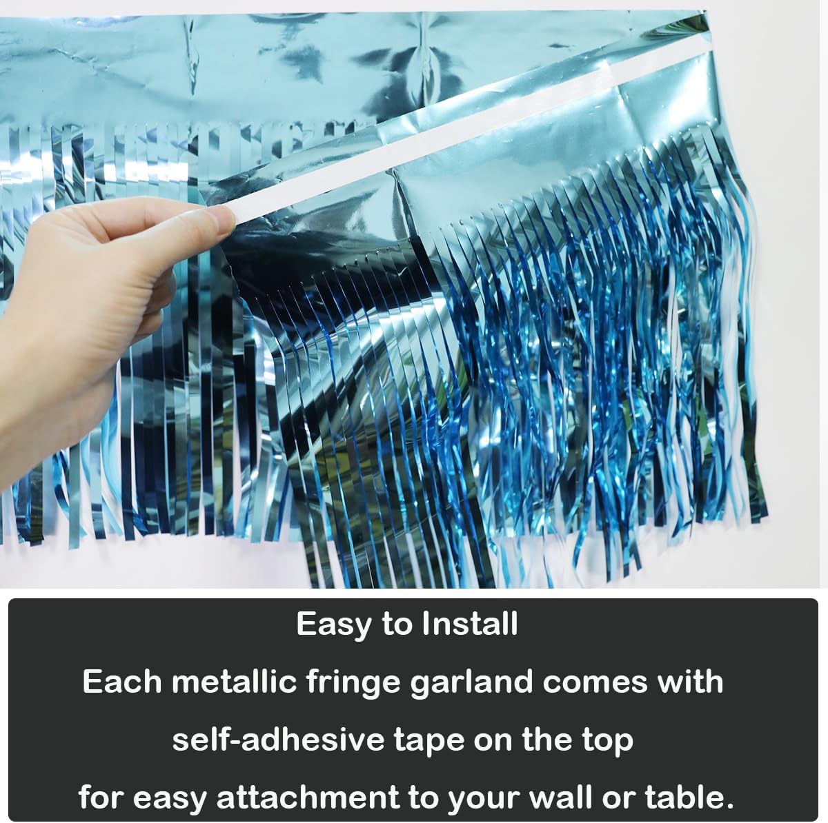 4 Pack Total 40 Feet Foil Fringe Garland Light Blue Metallic Wall Hanging Drapes Tassel Skirting Teal Tinsel Streamers for Parade Float Trailer Mardi Gras Party Birthday Wedding (Turquoise)