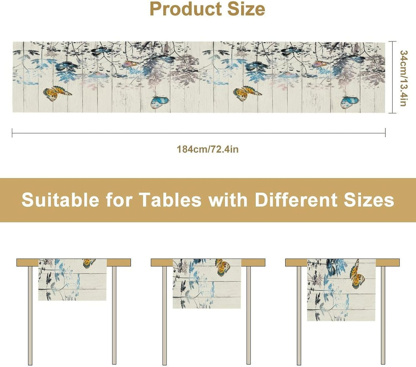 Nature Dandelion Table Runner,Rustic Floral Wood Plank Butterfly Girl Women Pattern Print Burlap Tablecloth for Hotel Indoors Outdoor Dining Room Kitchen Table Decor, 13x90in