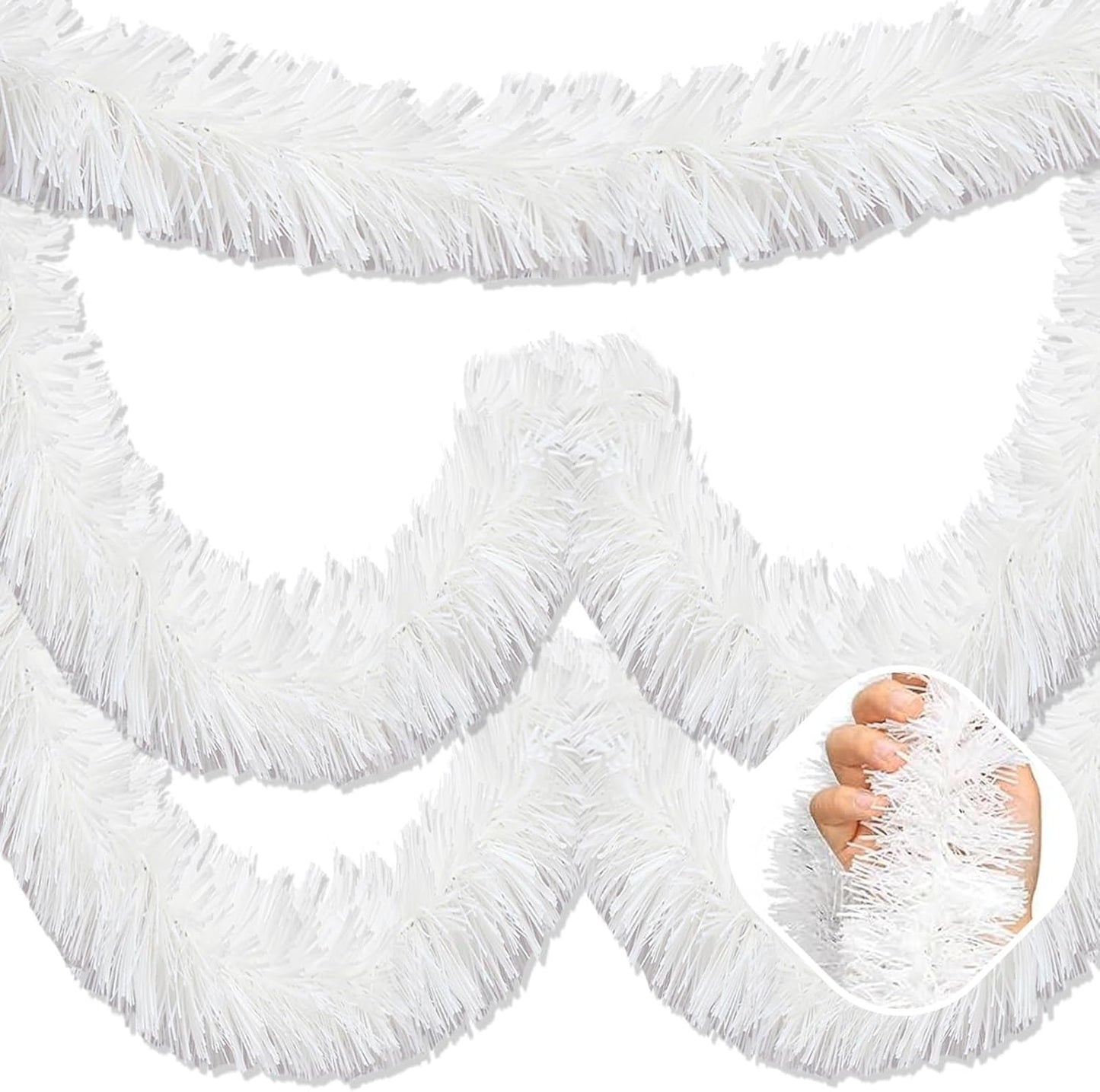 50 Feet Macaron White Christmas Tinsel Garland, Metallic Foil Twist Garland Wall Hanging Tinsel Banner Backdrop for Parade Floats, Easter, Mother's Day, Wedding Party Decorations (2in x 50ft)