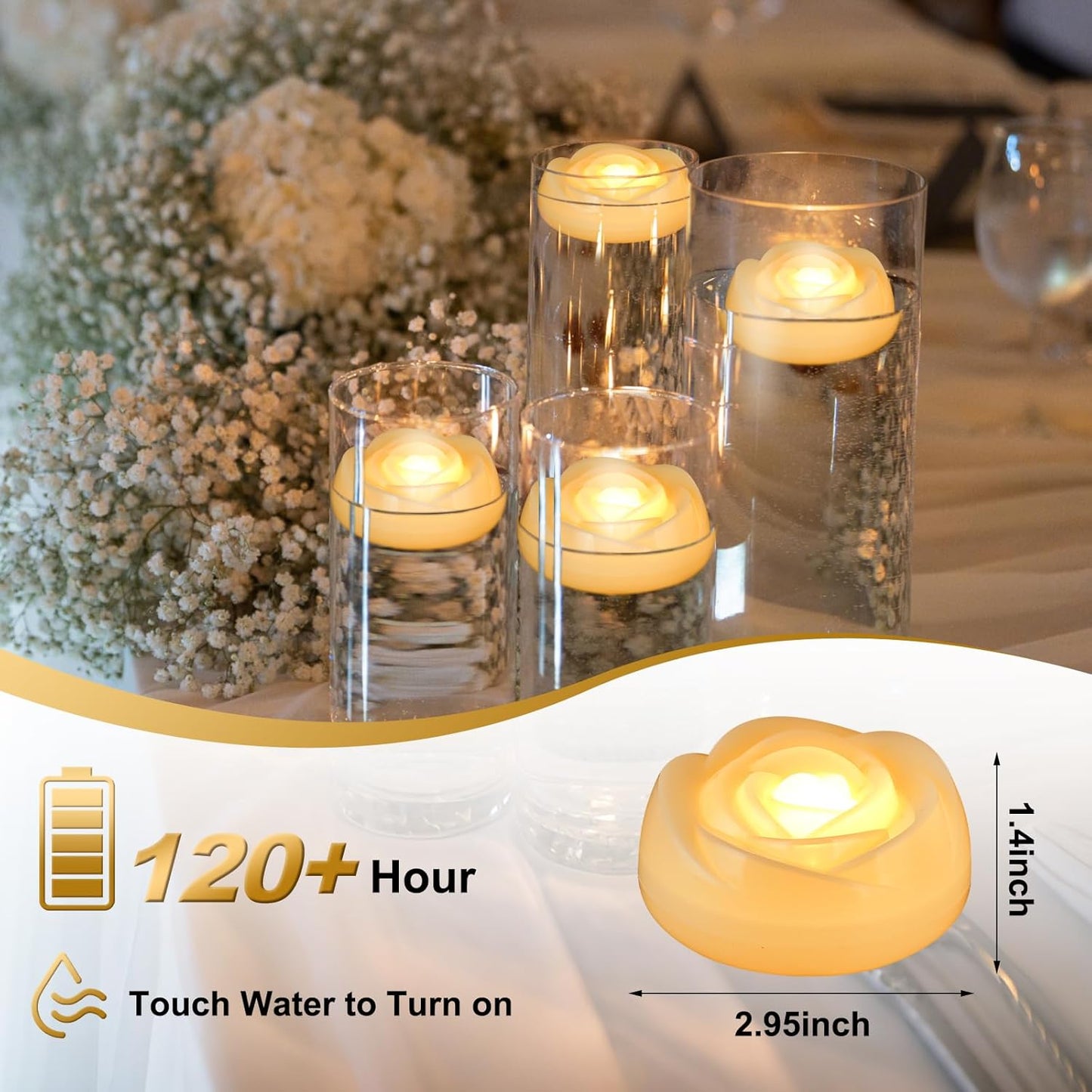 Enido Flameless LED Floating Candles Battery Operated Waterproof Outdoor Plastic Tealights Pack of 24 for Wedding(Ivory)