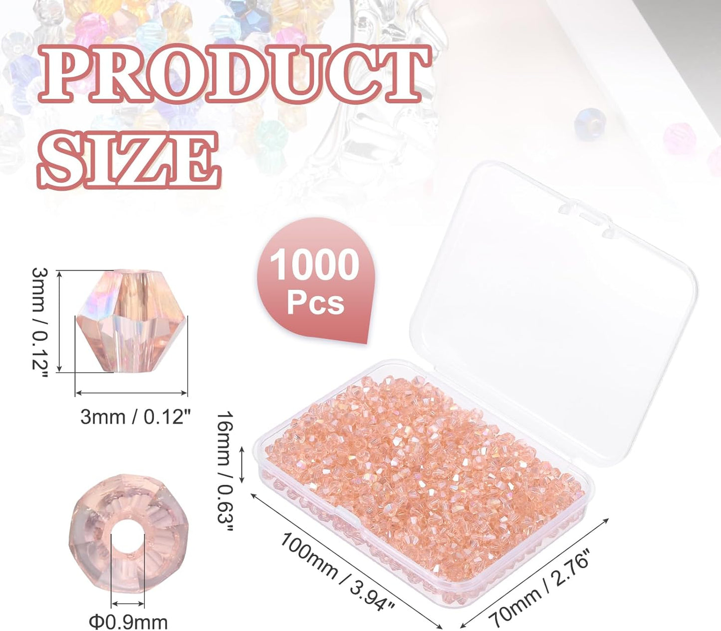 PATIKIL 1000pcs 3mm Bicone Glass Crystal Beads, Faceted Glass Spacer Beads with Box for Jewelry Making Bracelet Necklace Earrings DIY Suncatcher Craft, Water Red AB