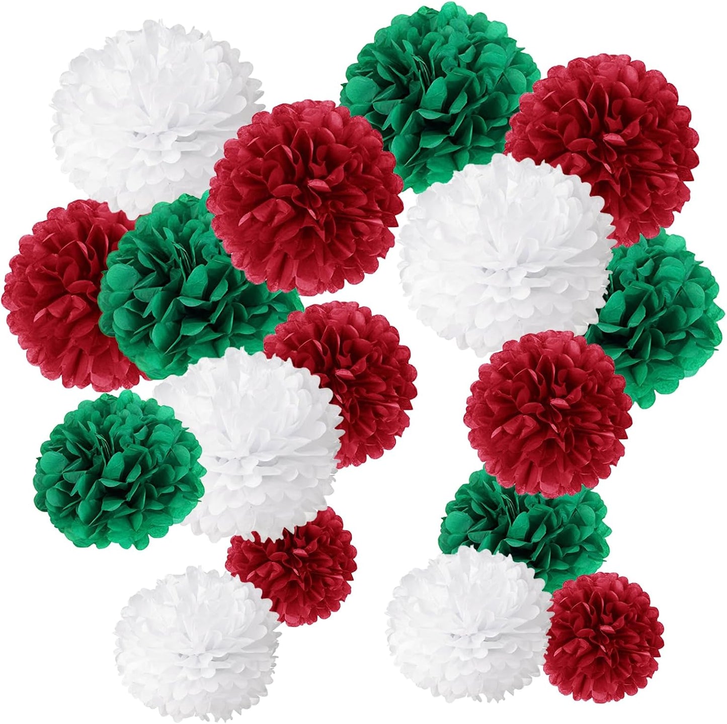 Easy Joy 17Pcs Christmas New Year Hanging Decoration Red Green White Paper Pom Poms Flowers 6, 8,10 inch Hanging Paper Flowers Christmas Home Wedding Birthday Party Decorations