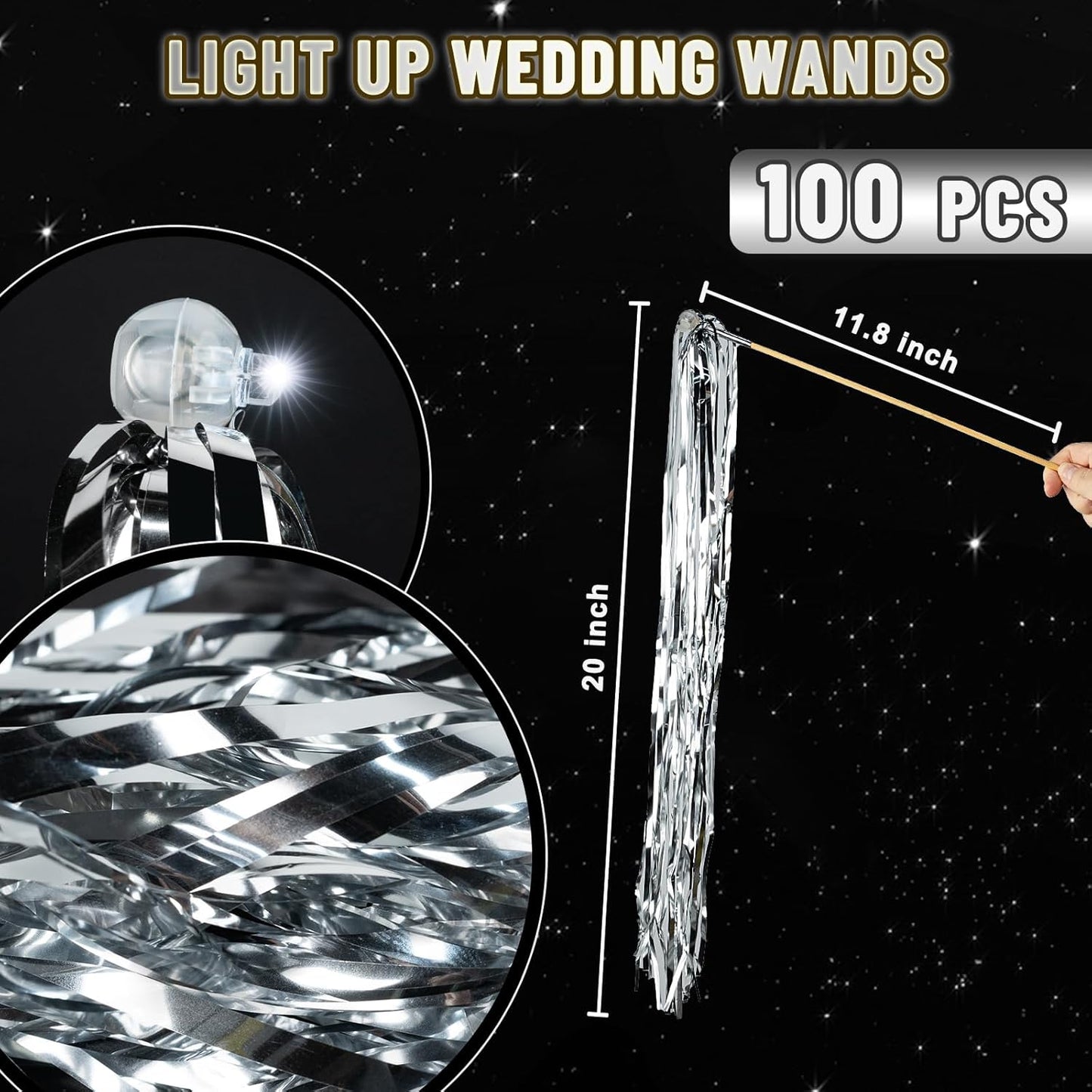 100 PCS Wedding Wands, Silver Wedding Light Sticks for Send Offs and Parties