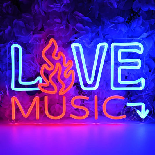SYLHOME Live Music Led Neon Light Sign Fire Hot Bar Pub Music Studio Club Bedroom Wall Decor Sign Game Room Birthday Christmas Party Decoration 15.75" X 9.84" USB