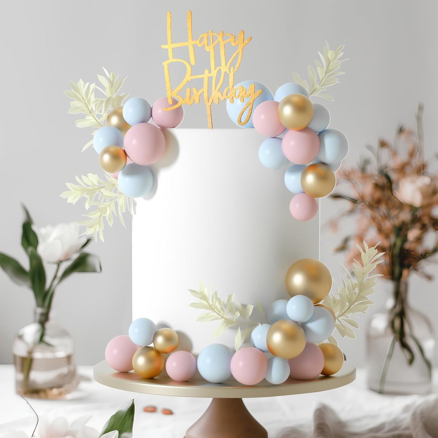 MIAHART Ball Cake Toppers Boho Grass Cake Topper Ball Cake Insert Decoration for Birthday Wedding Baby Shower Party Decorations Boho Themed Party Supplies (light blue，gold，light pink)