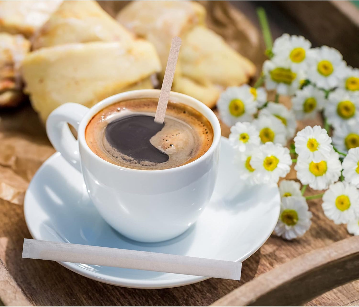 BLUE TOP Individually Paper Wrapped Wooden Coffee Stirrers 4.3 Inch Pack 500, Disposable Wood Sticks for Coffee/Tea/Hot Beverage/Hot Chocolate/Cold Drinks, Wood Blenders for Butter Sugar,Craft Stick