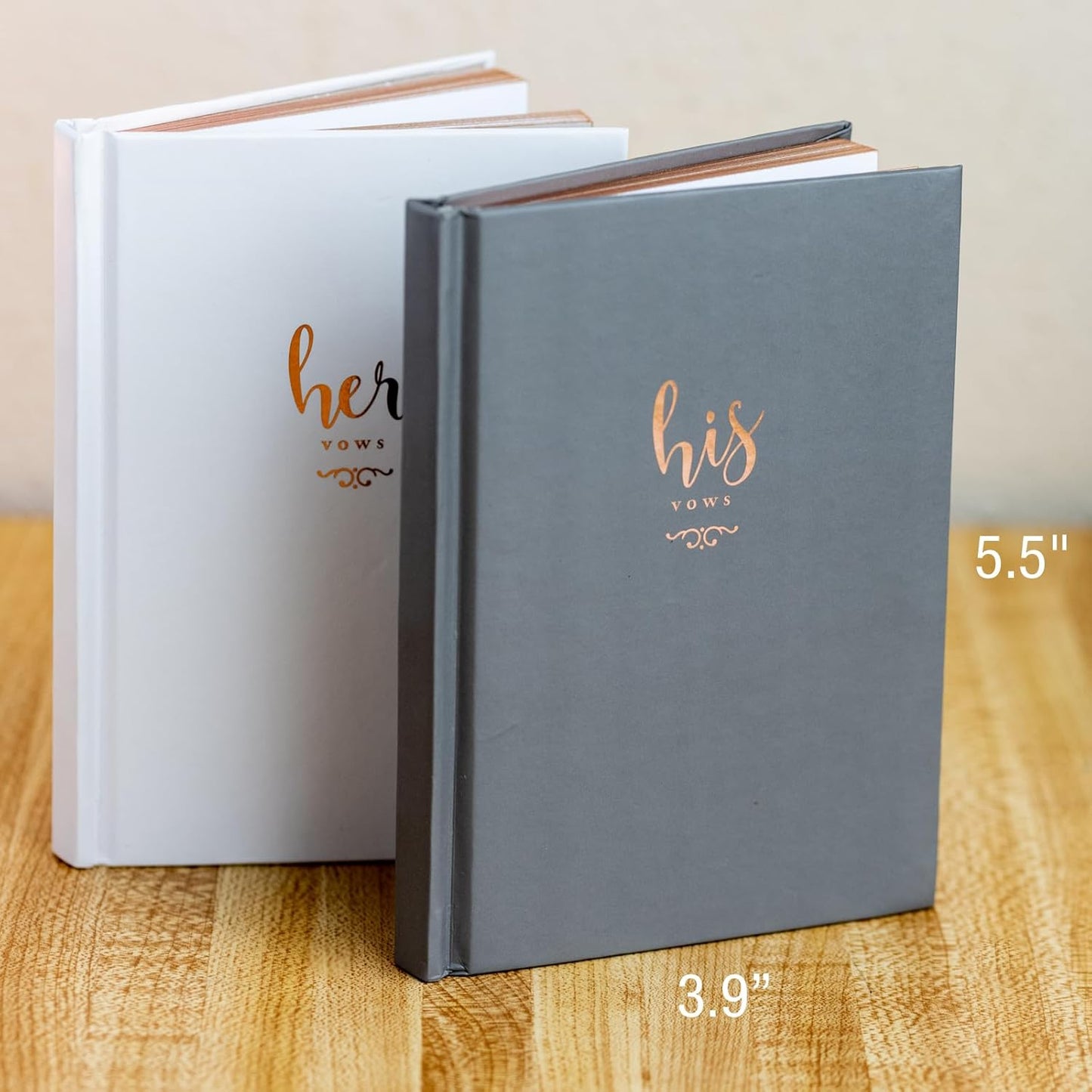 GSM Brands Wedding Vow Books His and Her Hardcover, Ivory Pages, Gold Foil Embellishments 2Pcs (3.9 x 5.5, 40 Pages Each) Includes Ribbon Bookmark