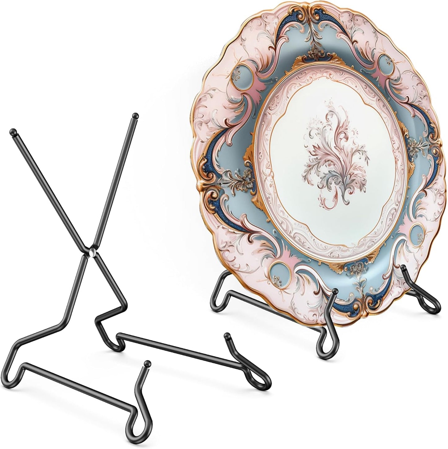 TR-LIFE Plate Stands for Display, 6.5 inch, 2 Pack – Fold-Flat, Stable X-Frame Picture Holder Easels for 6–12 in Plates, Frames and Books, up to 1.5 in Thick