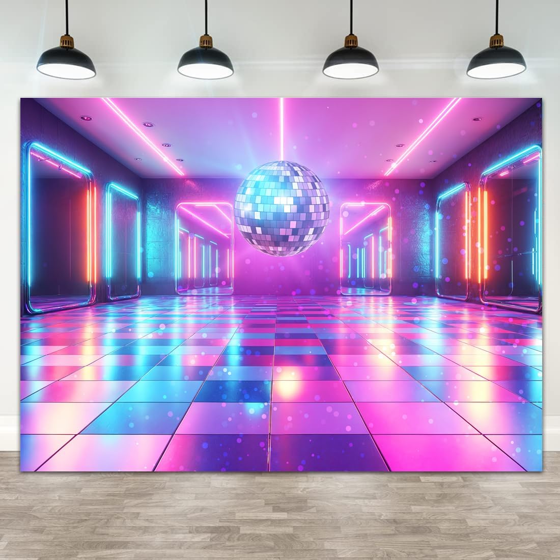 Disco Decorations Backdrop, Retro Glow Party 70s 80s 90s Theme Stage Dance Background Disco Party Decoration, Polyester Banner PartyBackdrop for Birthday Prom Portrait Photo Props 8x6FT