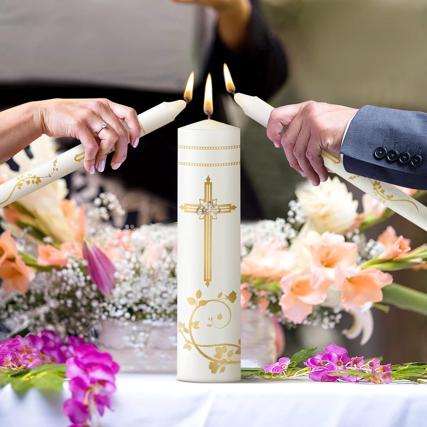 Frienda Unity Candles for Wedding Ceremony Set Wedding Unity Taper Candles Catholic Religious Ceremony Accessories(Retro Style)