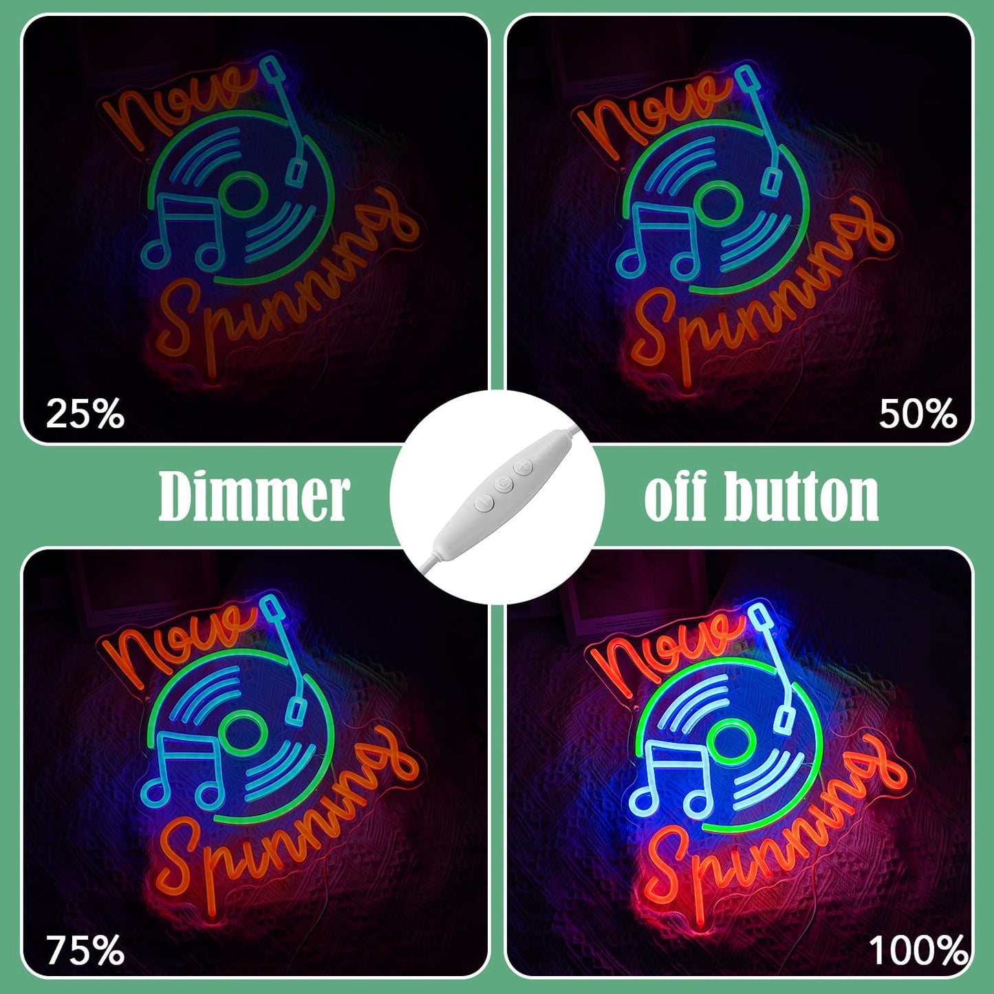 Record Neon Sign Led Music Sign Neon Light for Wall Decor Dimmable Now Spinning Sign Record Neon Signs for Record Store Live Music Bar Party (12.6”*13.7”)