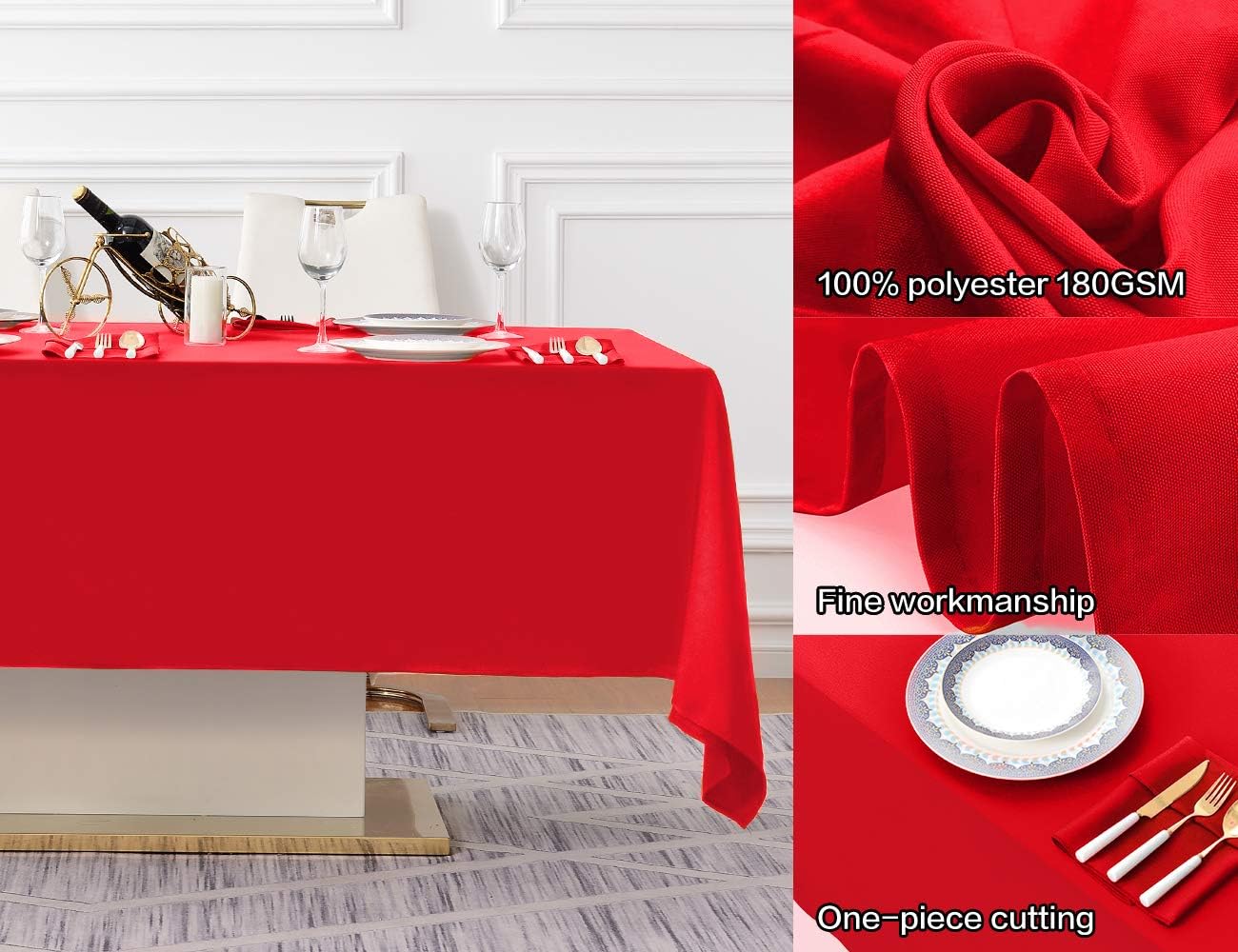 Surmente Red Tablecloth 60 x 102-inch Rectangular Polyester Table Cloth for Weddings, Banquets, or Restaurants