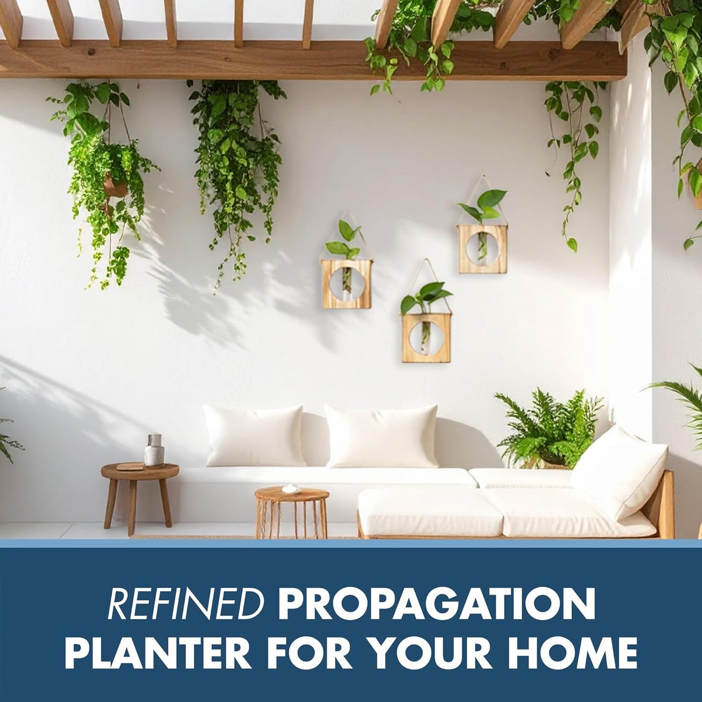 · GARDEN REPUBLIC · Propagation Stations Set of 3 - Propagation Vases for Plants - Hanging Wooden Wall Planter and Glass Test Tubes - Indoor Plant Holder, Hydroponic Decor