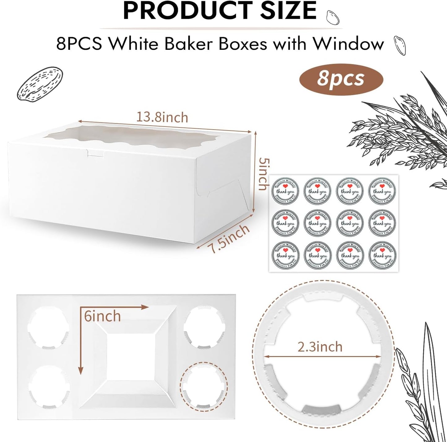 JCD 8pcs Cake Cupcake Combo Boxes with Clear Window and Cupcake Insert Fit 4 Cupcakes and 1 Mini Cake for Partry (1+4/8pcs)