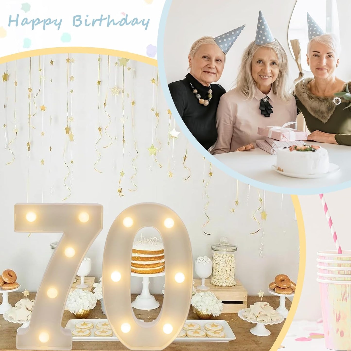 Decorative Led Light Up Numbers, 70th Birthday Decorations, Warm White Led Numbers Lights, Lighted Marquee Number Sign for Sweet 70th Party Decor