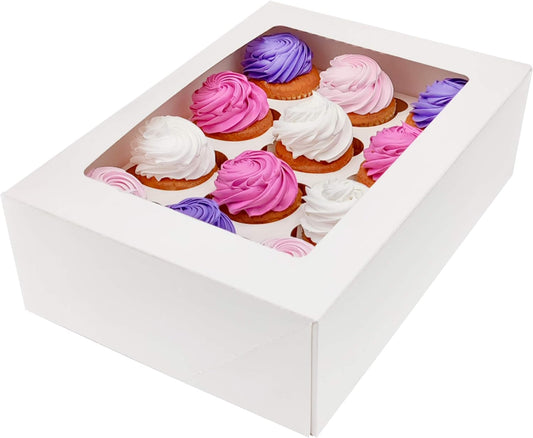BAKELUV White 12 Cupcake Boxes, Cupcake Containers | 13x9.5x4, 50 Pack