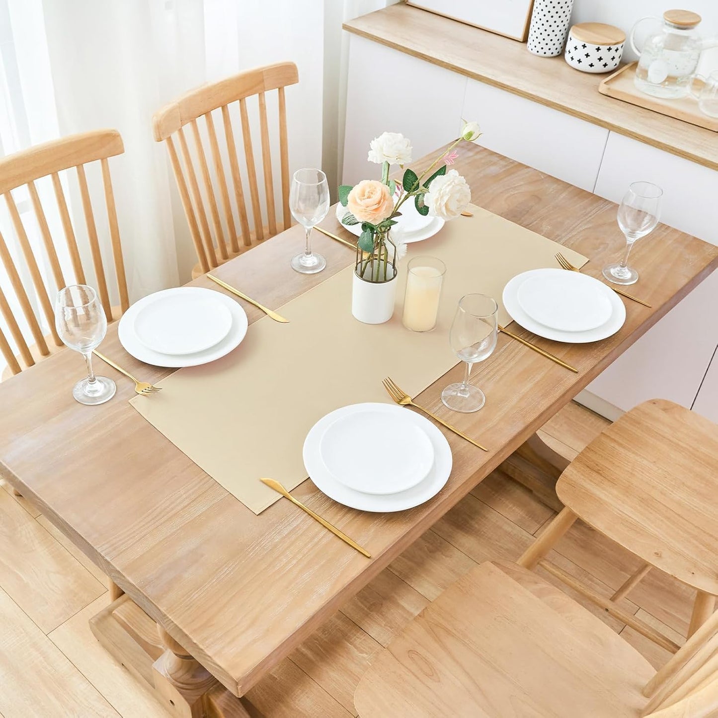 2 Pack Beige Small Short Table Runner 12 x 24 Inch Solid Color Runners Coffee Table Dresser for Daily Party Home Decoration