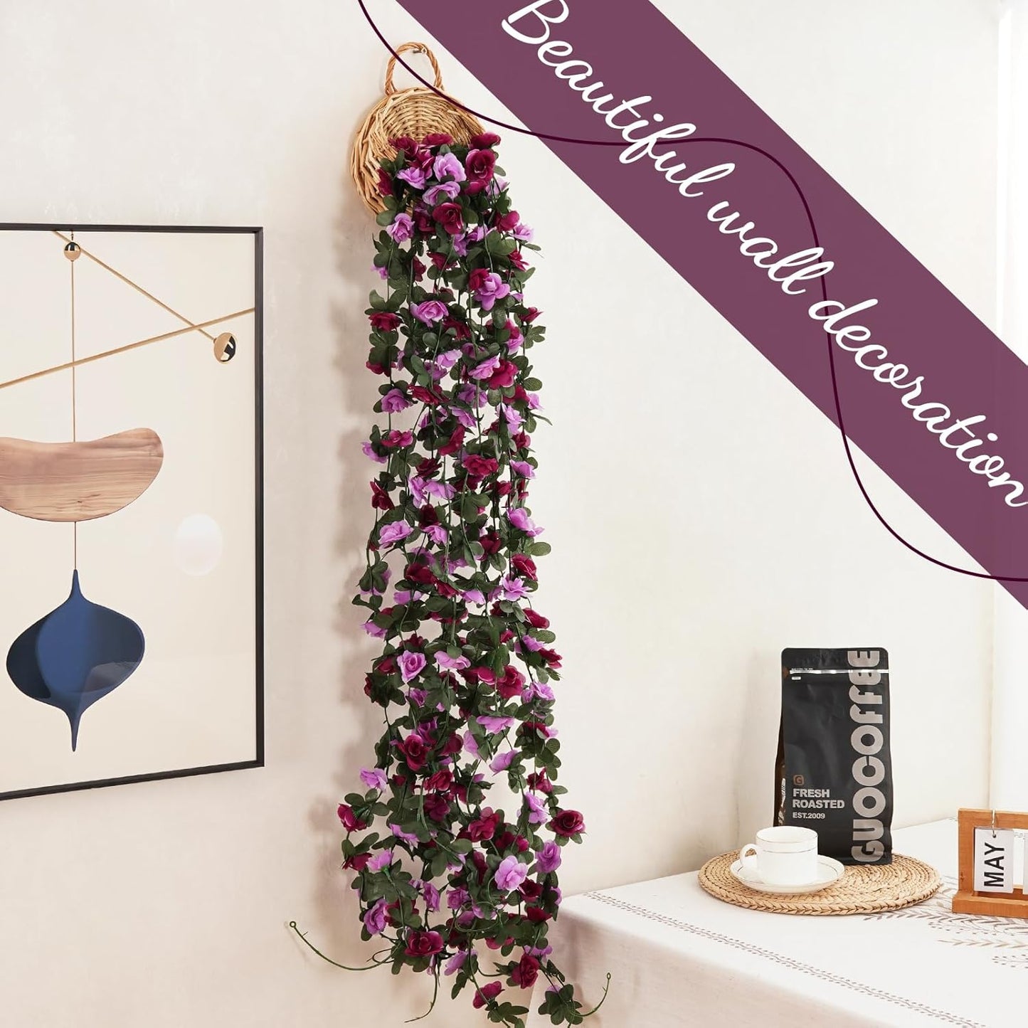 12 Pcs 99 Ft Flower Garland Rose Vines, Rose Garland for Decoration, Flower Vine for Room Table Birthday Wedding Party Garden Wall Decor