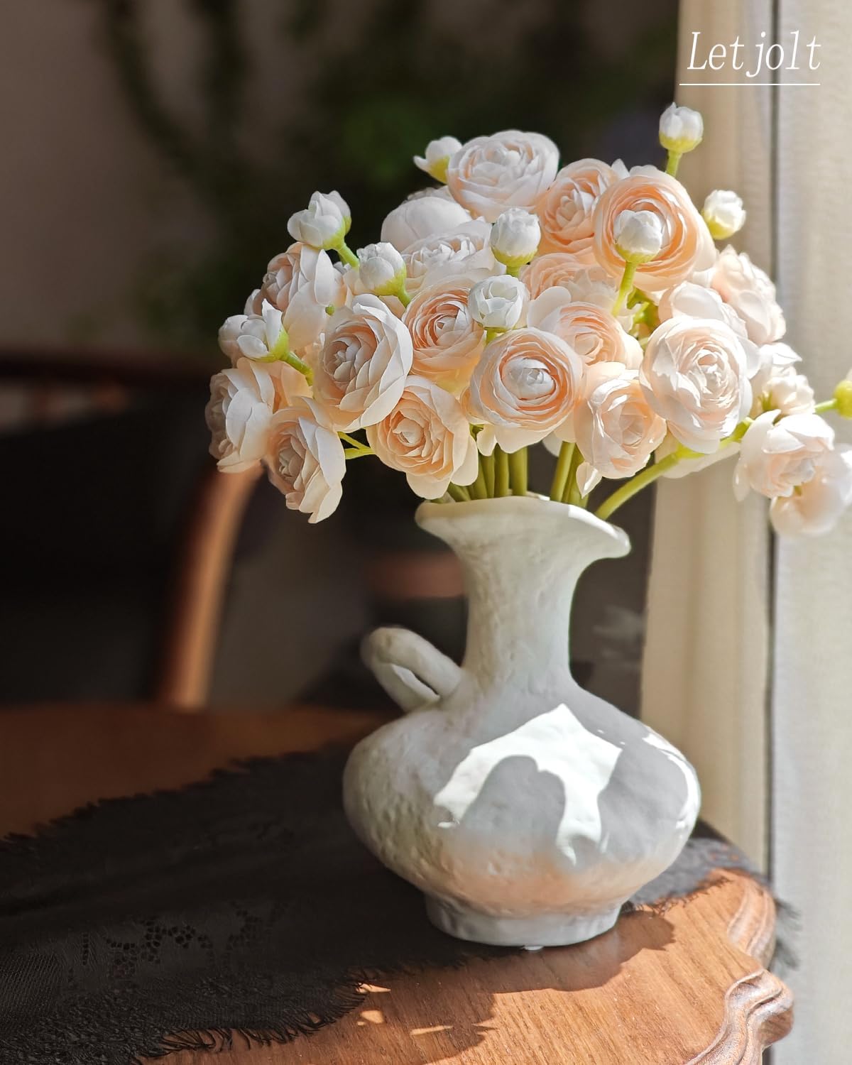 Letjolt Ranunculus Artificial Flower Light Champagne Silk Flowers Faux DIY Bouquet for Wedding Engagement Centerpieces Arrangements Bridal Shower Decorations Home Decor 18pcs