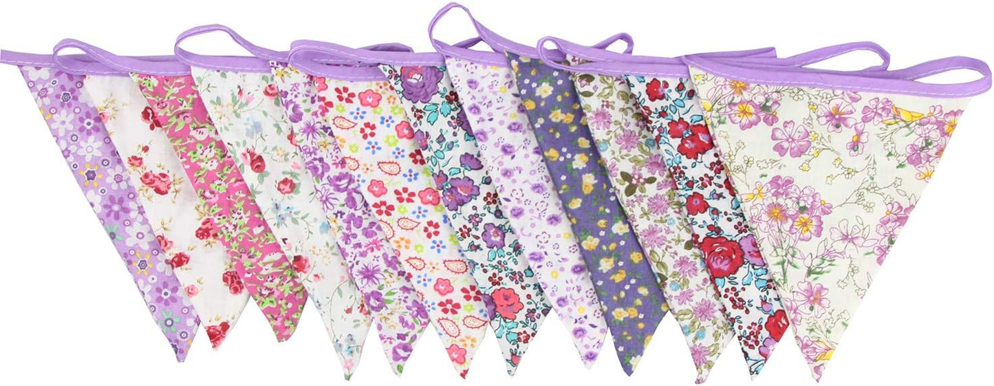 10M/32Ft Triangle Bunting Banner, 36 Pcs Cotton Fabric Flags Pennant Garlands for Birthday Party, Wedding, Baby Shower, Outdoor and Home Decorations (Purple)