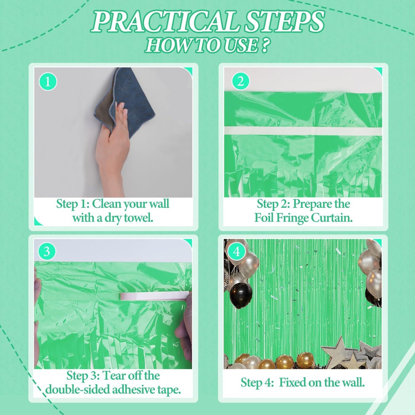 3 Pack Foil Fringe Backdrop - Pastel Light Green Shiny Tinsel Curtains for Party Decoration/Photo Booth Props - 3.3x8.2 FT Metallic Foil Backdrop for Birthday, Wedding, Graduation, Christmas