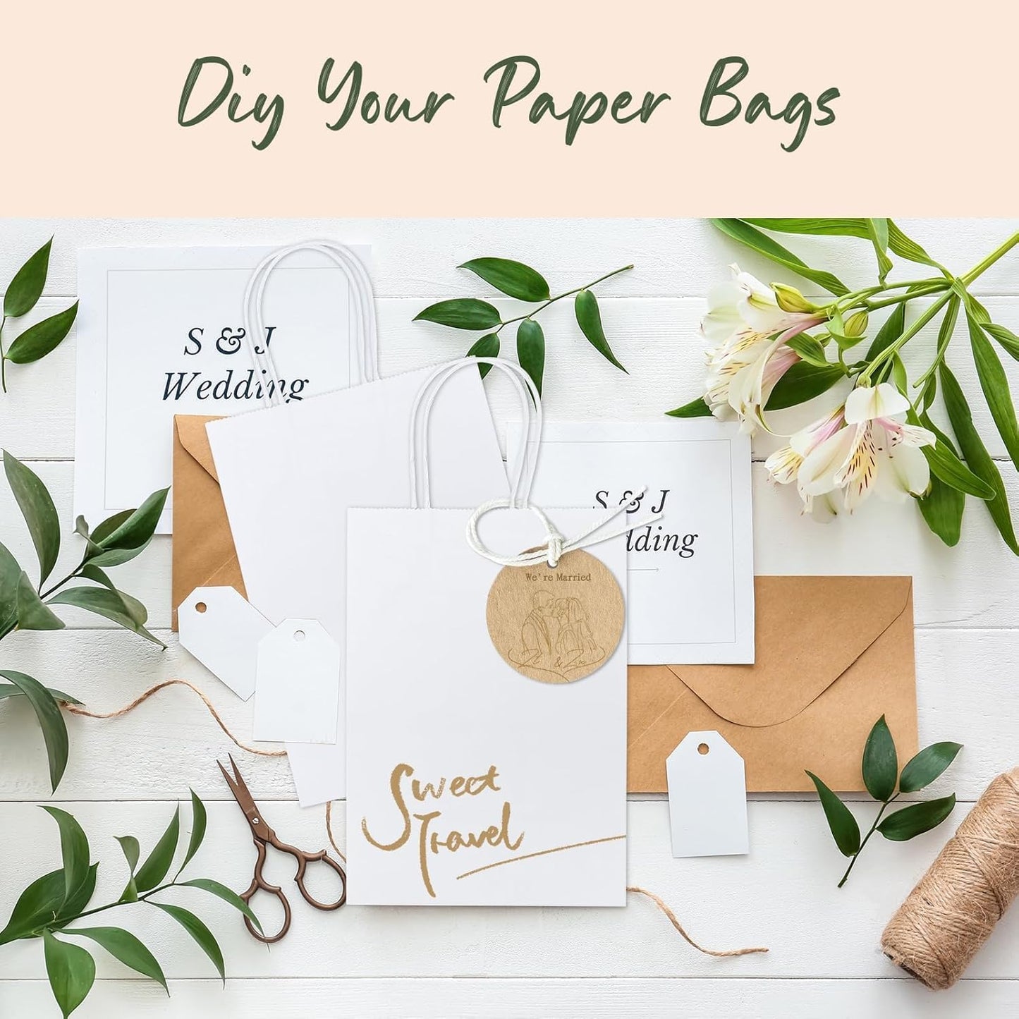 GSSUSA White Gift Bags 5.25x3.75x8 400Pcs, Paper Bags with Handles Bulk for Small Business