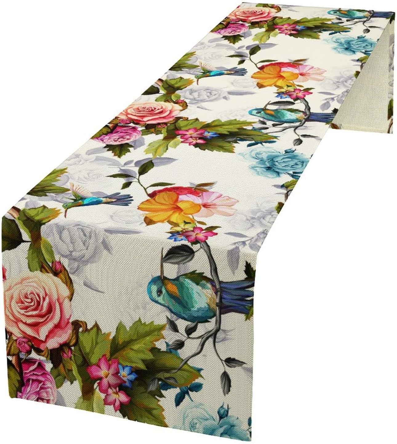Hummingbird Table Runner,Vintage Floral Country Style Table Cloth Home Kitchen Restaurant Party Decoration 13x90 Inch