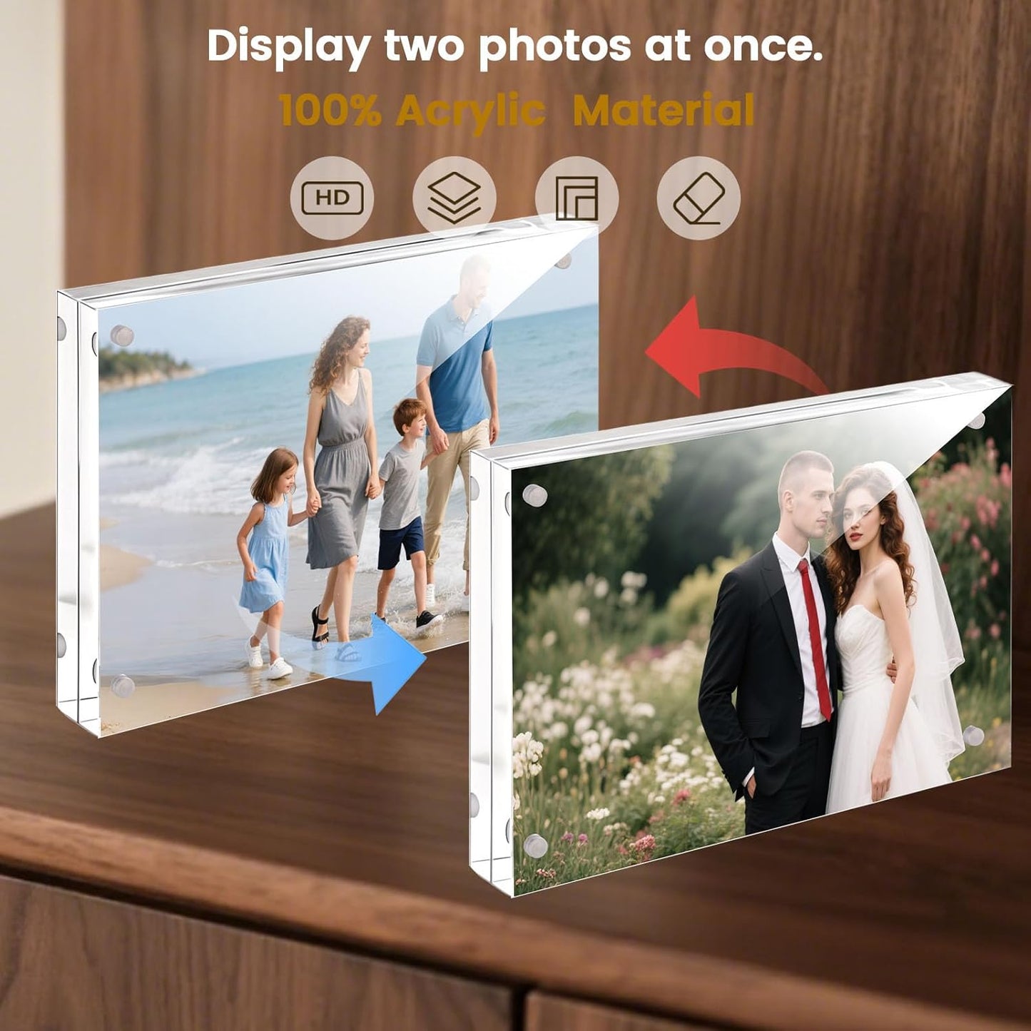 JOHOUSE 5 Pack 5 x 7 Acrylic Picture Frames, Double Sided Magnetic Photo Frames Self Standing Frameless Transparent for Desktop Display Gifts for Women