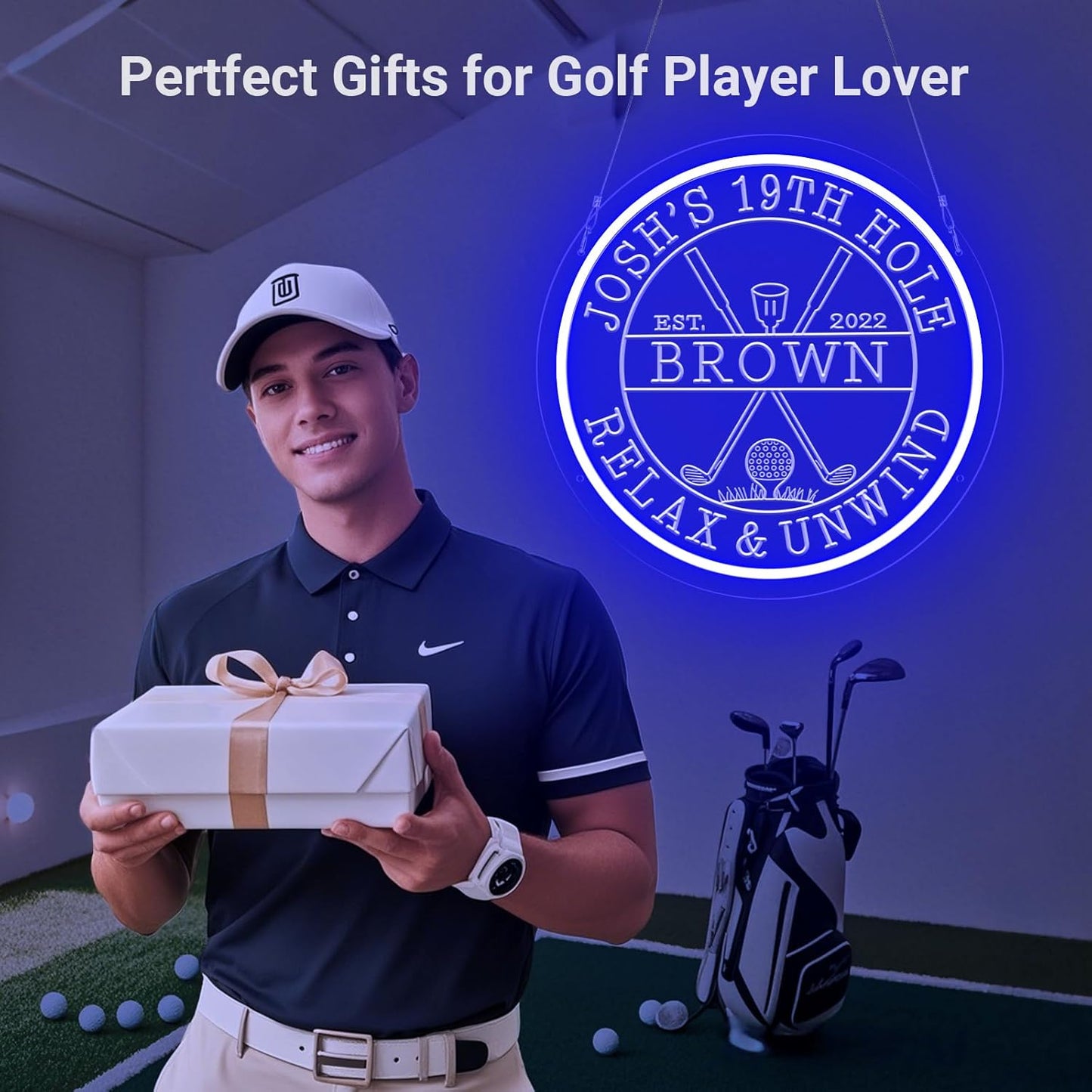 Custom LED 19th Hole Golf Neon Sign, Personalized Neon Name Signs for Wall Decor, Dimmable Light Up Signs Customizable for Golf Clubs Bar Man Cave Lounge Party Clubhouse, Golfer Men Dad Gifts