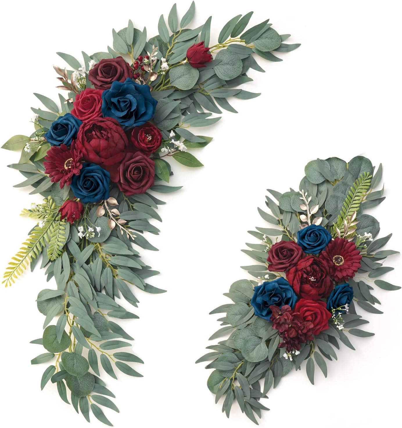 ponatia Wedding Arch Flowers (Pack of 2), Burgundy and Navy Flowers Wedding Decorations for Wedding Welcome Signs, Wedding Arches for Ceremony Reception