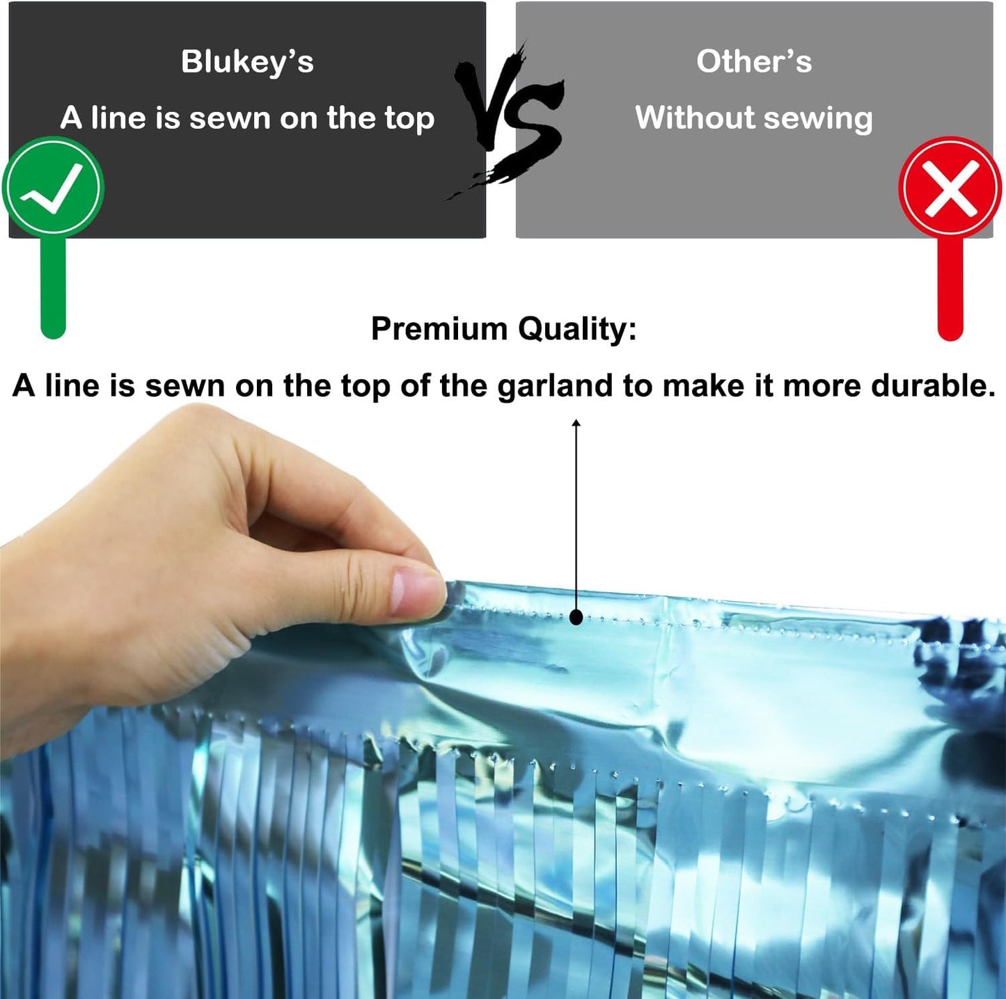 Thick 10 Feet by 15 Inch Turquoise Foil Fringe Garland - Pack of 3 | Shiny Metallic Tinsel Banner for Parade Floats, Bridal Shower, Wedding, Birthday, Christmas | Wall Hanging Drapes (3)