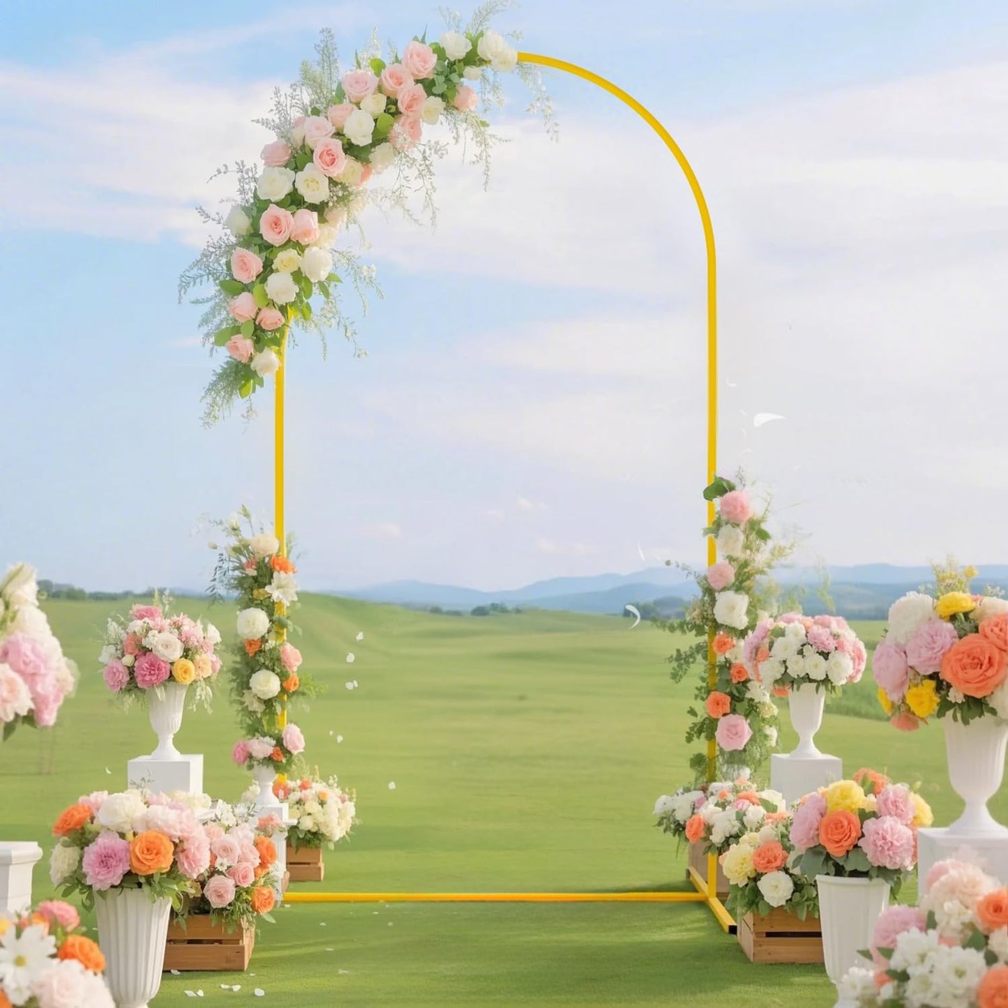 FUHSY 7.2FT Arch Backdrop Stand and Cover Set Balloon Metal Arch Stand with White Arched Backdrop Cover Wedding Arches Backdrops Stand Cover for Birthday Party Baby Shower Decor Indoor Outdoor