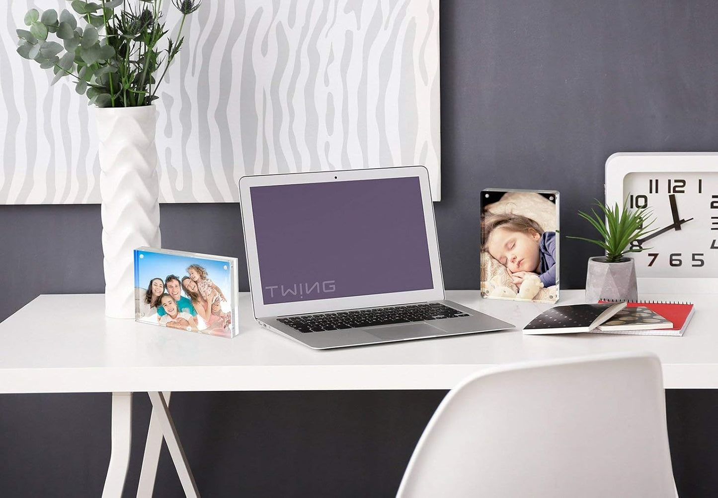 TWING 5 x 7 Inch 5 Pack Acrylic Photo Frame Horizontal Magnet Double Sided Acrylic Frames Set with Microfiber Cloth,12 + 12MM Thickness Clear Picture Frame Desktop Display Gift Ideal