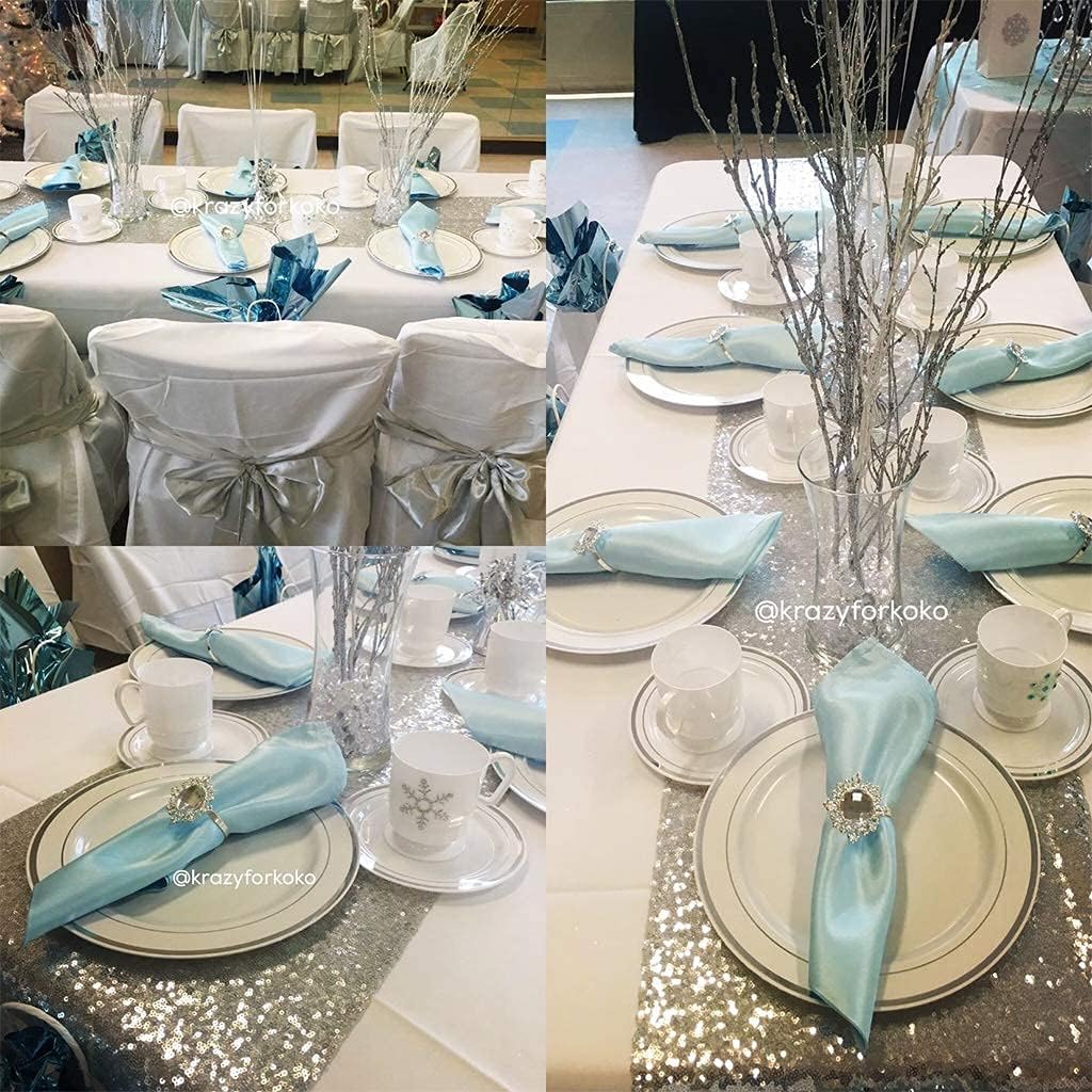 Eternal Beauty Silver Table Runner, 2PCS-12X72 Sequin Table Runner Decorations for Birthday Parties, Banquets, Graduations,Christmas