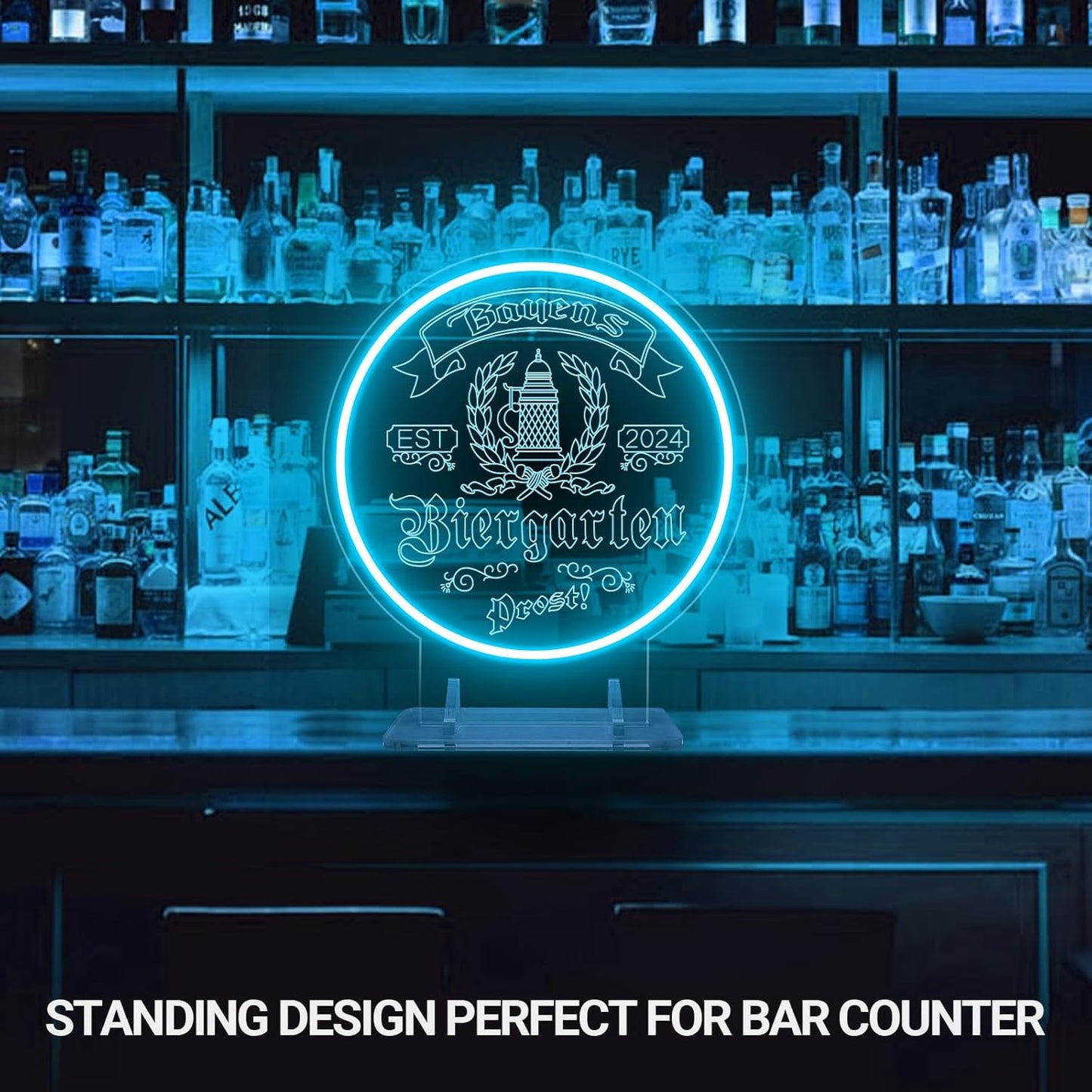 Custom Bar Neon Sign for Biergarten, Personalized LED Beer Barrel Wheat Signs for Wall Decor, Customizable Biergarten Signs for Men Dad Husband Gifts, Man Cave Home Bar Pub Tavern Bistro Business