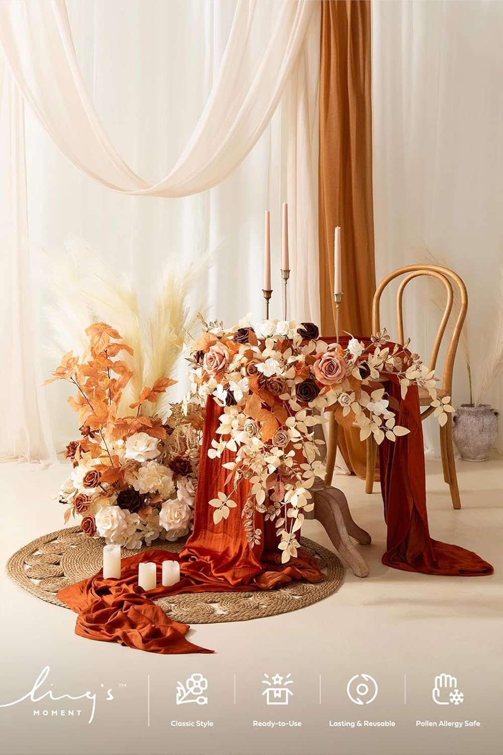 Ling's moment Wedding Arch Draping Fabric 2 Panels 32Ft x 30" Wrinkle-Free Wedding Arch Drapes Chiffon Fabric, Ivory Curtain for Wedding Ceremony Reception Background Party Home Garden Decorations