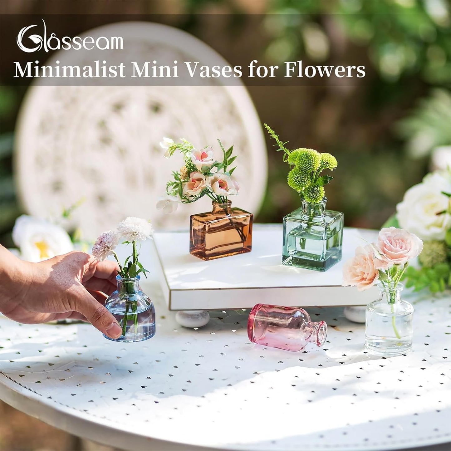 Glasseam Mini Bud Vases for Centerpieces: Colored Small Flower Vase Set of 20 Cute Tiny Glass Vases for Flowers Modern Decorative Wedding Table Centerpiece for Dining Room Decoration