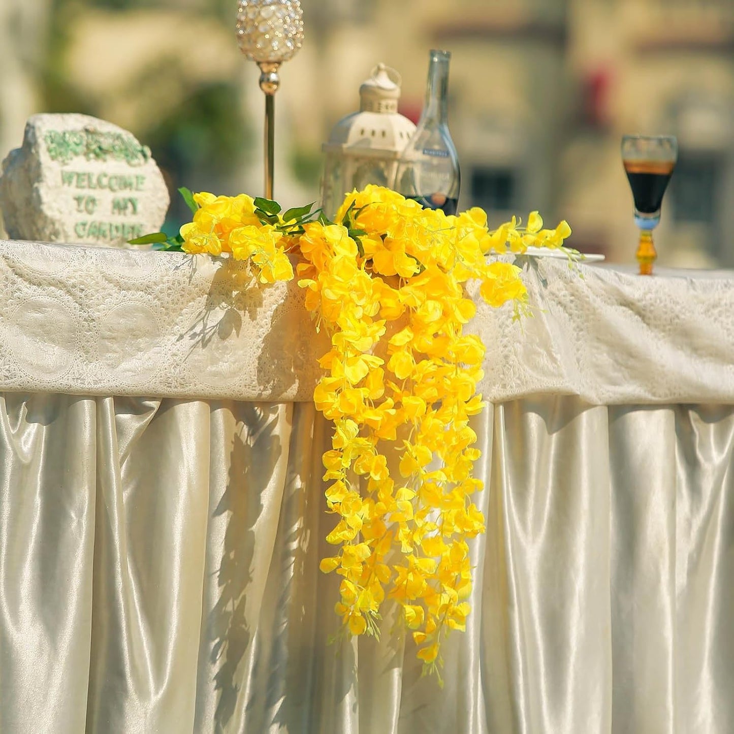 12 Pack Yellow Wisteria Hanging Flowers Garland, 3.77 Feet Artificial Flower Vines, Fake Wisteria, Artificial Vines Hanging Garland for Backdrop Outdoor Yard Garden Decor