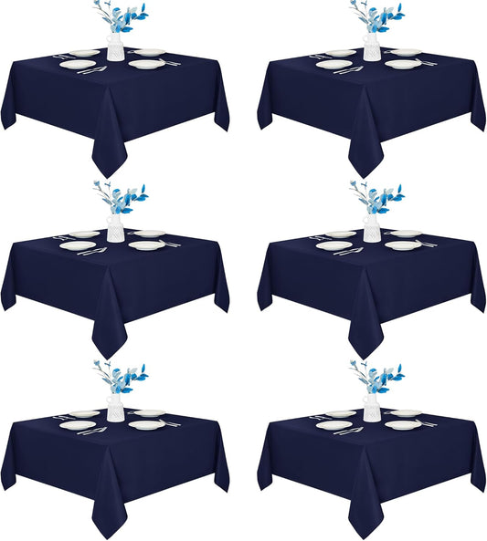 Fitable 6 Pack Square Tablecloths - 70 x 70 Inches - Stain Resistant and Reusable Table Clothes, Navy Polyester Fabric Table Covers for Dining, Card Tables, Coffee Tables