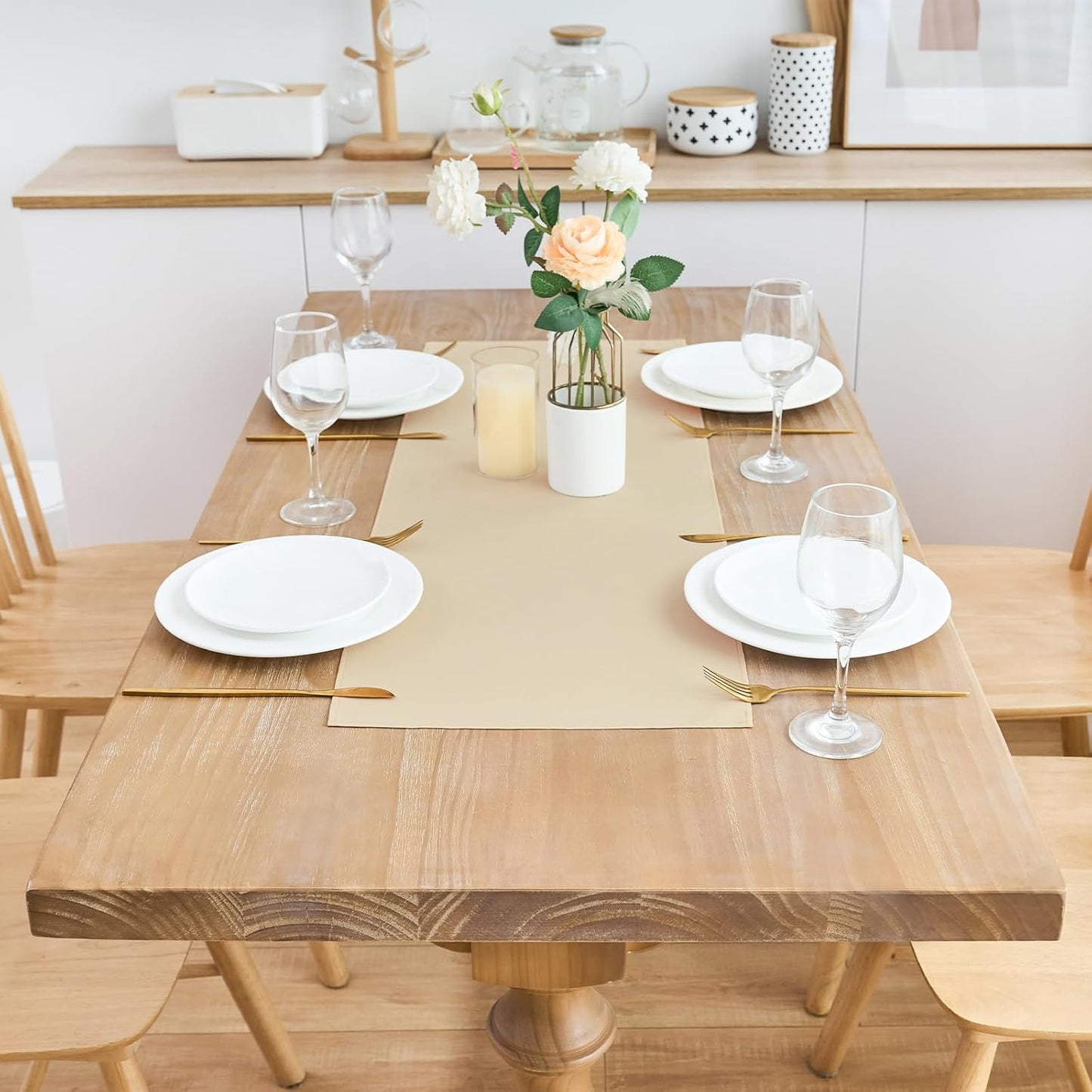 2 Pack Beige Small Short Table Runner 12 x 24 Inch Solid Color Runners Coffee Table Dresser for Daily Party Home Decoration