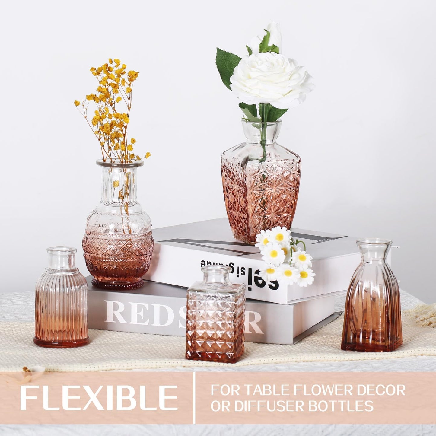 Mini Bud Vases Set of 12 As Wedding Centerpieces for Tables,Clear Bud Vases for Flowers,Small Flower Vases Suitable for Birthday Party,Anniversary,Wedding Reception,Baby Shower (Pink, 12PCS)