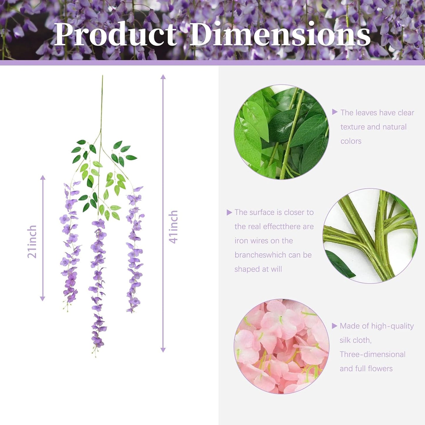 5 Pack Light Purple Wisteria Hanging Flowers, 3.44 Ft Fake Hanging Flowers, Artificial Wisteria Garland Vines for Wedding Room Backdrop Outdoor Patio Garden Decoration