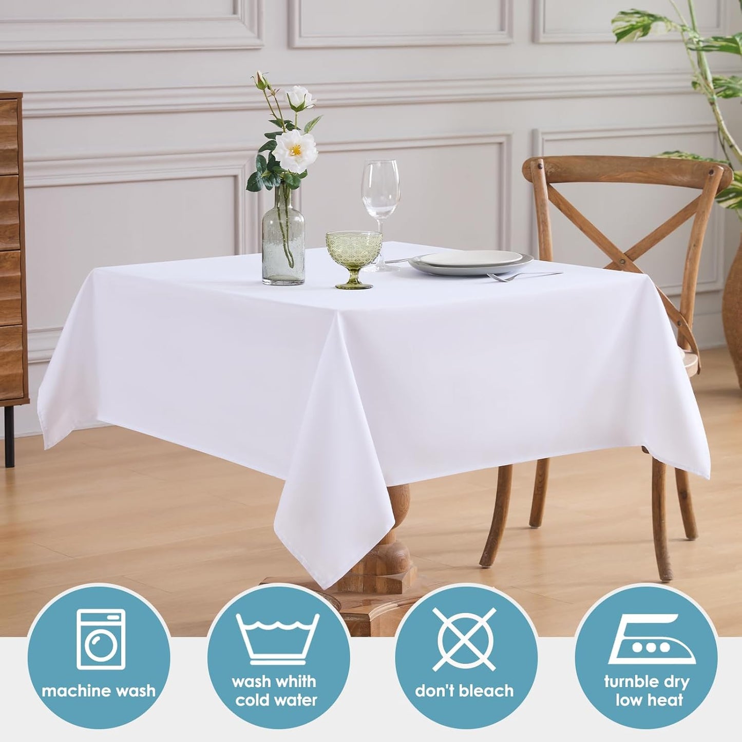 VidaFete Square Tablecloth 6 Pack 52 x 52 Inch Tablecloths Stain Wrinkle Resistant Polyester Dining Table Cover for Kitchen Dinning Party Wedding Rectangular Tabletop Buffet Decoration(White)