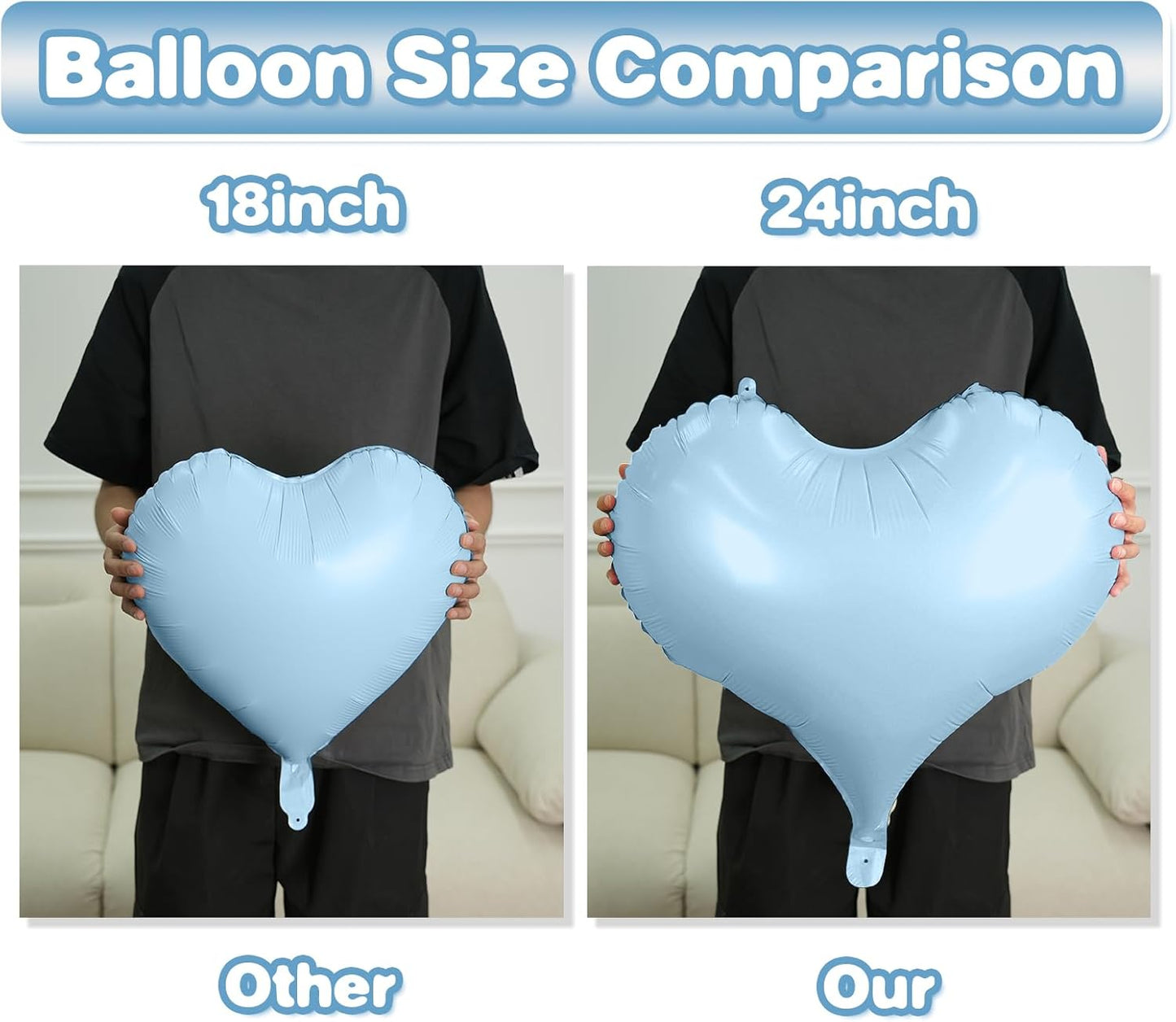 Blue White Heart Balloons,24Inch Large Cream White Heart Foil Balloons for Valentine's Day Birthday Baby Shower Anniversary Party Decorations